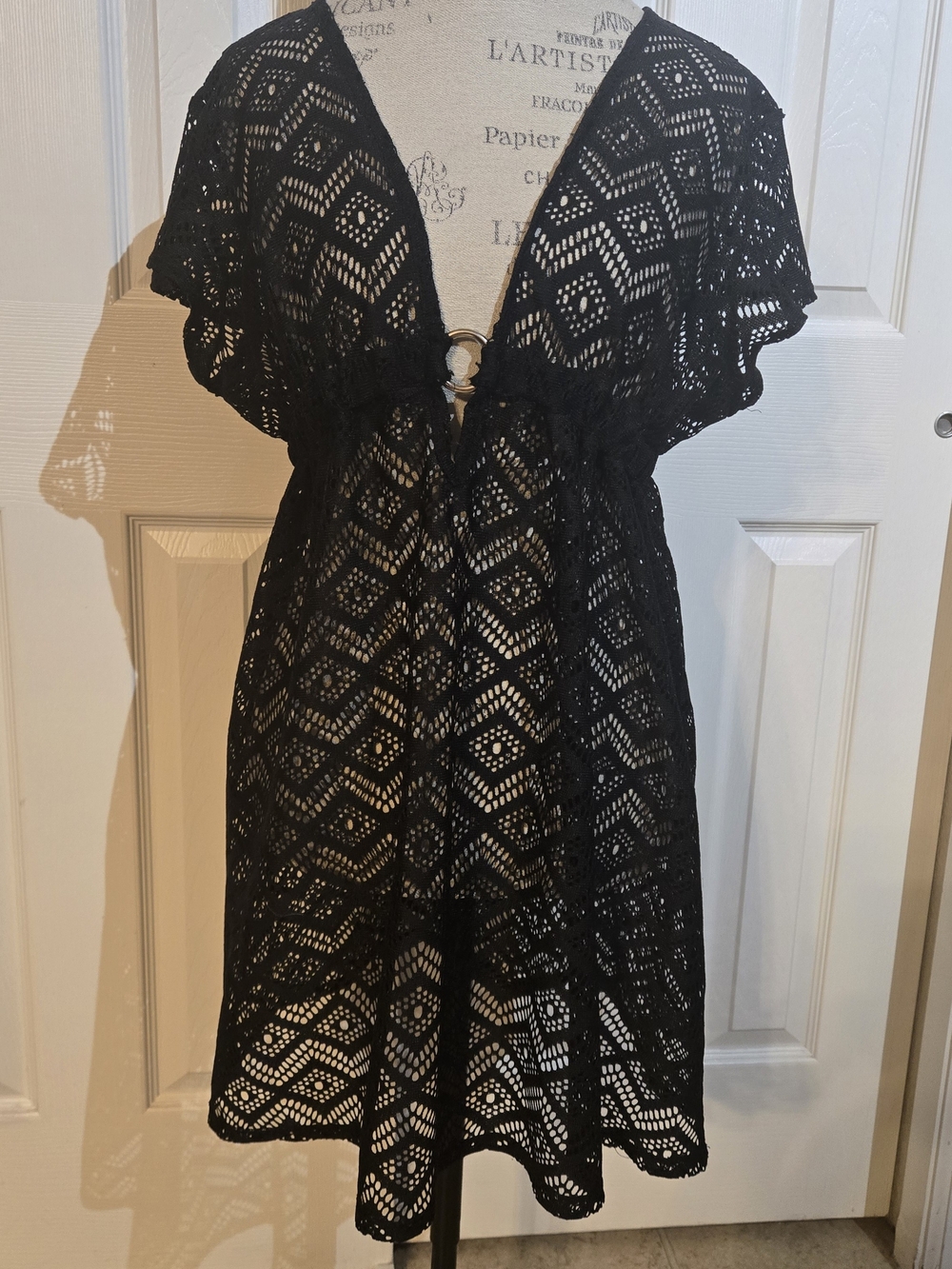 Black Crochet Cover-Up Dress - Women's Swim